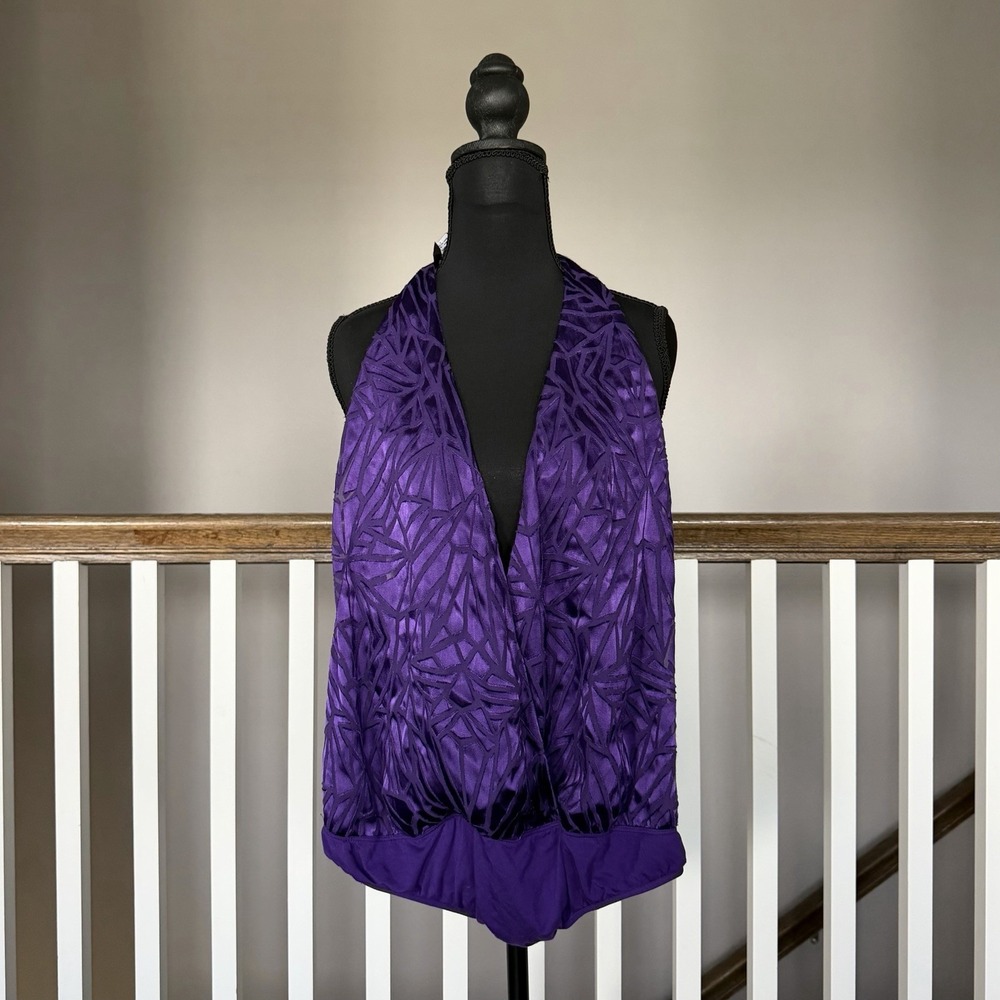 Bebe NWT Halter Plunging Backless Bodysuit Large Fairy Whimsigoth Dark Romantic